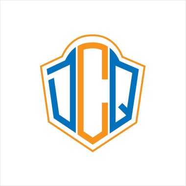 Beyaz arka planda DCQ soyut monogram kalkan logosu tasarımı. DCQ yaratıcı harflerin baş harfleri logosu.