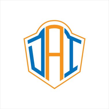 Beyaz arka planda DAI soyut monogram kalkan logosu tasarımı. DAI yaratıcı harf logosu.