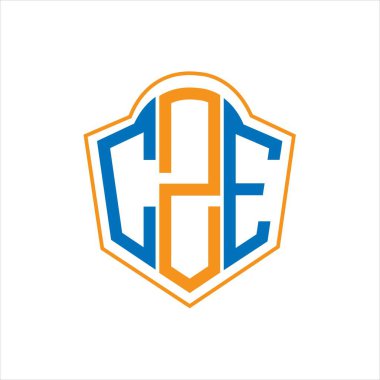 Beyaz arkaplanda CZE soyut monogram kalkan logosu tasarımı. CZE yaratıcı harflerin baş harfleri logosu.