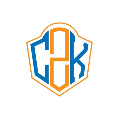 Beyaz arkaplanda CZK soyut monogram kalkan logosu tasarımı. CZK yaratıcı harflerin baş harfleri logosu.