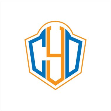 Beyaz arkaplanda CYO soyut monogram kalkan logosu tasarımı. CYO yaratıcı harflerin baş harfleri..