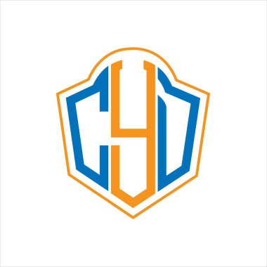 Beyaz arka planda CYD soyut monogram kalkan logosu tasarımı. CYD yaratıcı harflerin baş harfleri..