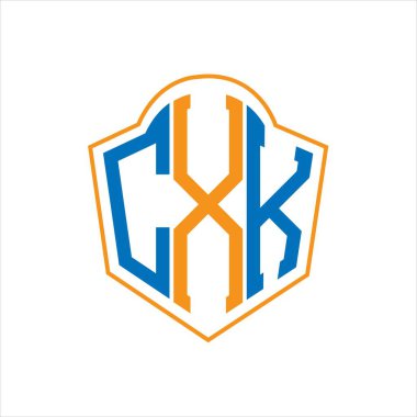 Beyaz arkaplanda CXK soyut monogram kalkan logosu tasarımı. CXK yaratıcı harflerin baş harfleri logosu.