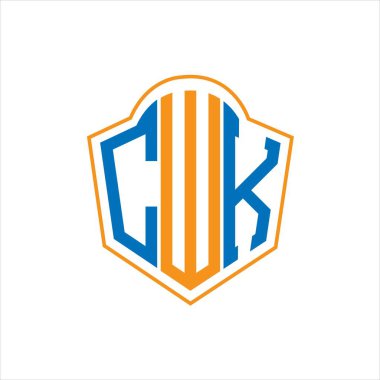 Beyaz arkaplanda CWK soyut monogram kalkan logosu tasarımı. CWK yaratıcı harflerin baş harfleri logosu.