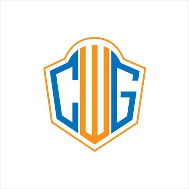 Beyaz arkaplanda CWG soyut monogram kalkan logosu tasarımı. CWG yaratıcı baş harfleri harf logosu. Beyaz arkaplanda soyut monogram kalkan logosu tasarımı. CWG yaratıcı harflerin baş harfleri logosu.