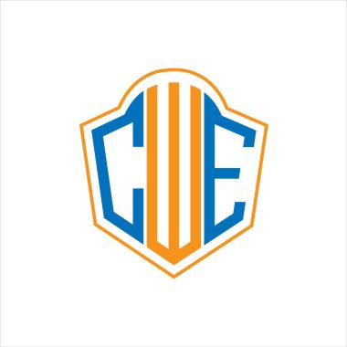 Beyaz arka planda CWE soyut monogram kalkan logosu tasarımı. CWE yaratıcı harf logosu.