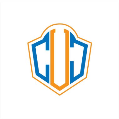 Beyaz arka planda CUJ soyut monogram kalkan logosu tasarımı. CUJ yaratıcı harflerin baş harfleri logo.