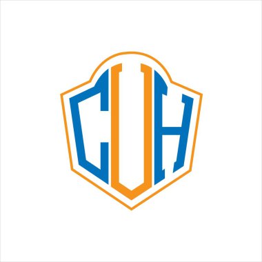 Beyaz arka planda soyut monogram kalkan logosu tasarımı. CUH yaratıcı harfler harfi logosu.