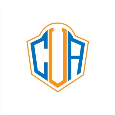 Beyaz arka planda CUA soyut monogram kalkan logosu tasarımı. CUA yaratıcı harflerin baş harfleri logosu.