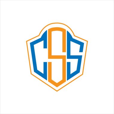 Beyaz arka planda CSS soyut monogram kalkan logosu tasarımı. CSS yaratıcı harf harfleri logosu.