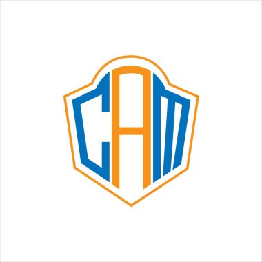 CAM abstract monogram shield logo design on white background. CAM creative initials letter logo.	