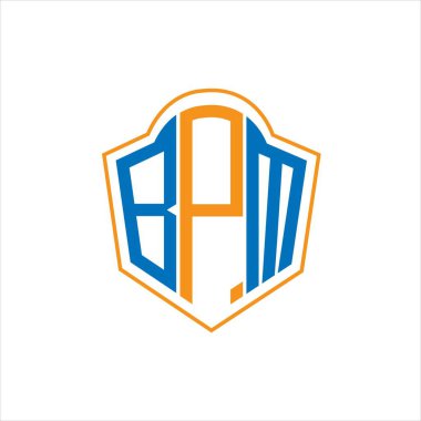 BPM abstract monogram shield logo design on white background. BPM creative initials letter logo.	