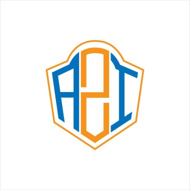 AZI abstract monogram shield logo design on white background. AZI creative initials letter logo.	