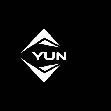 YUN abstract monogram shield logo design on black background. YUN creative initials letter logo.	