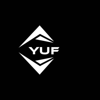 YUF abstract monogram shield logo design on black background. YUF creative initials letter logo.	