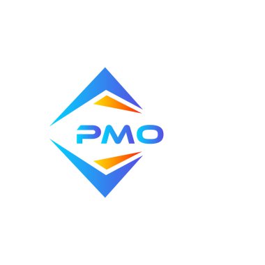 Beyaz arka planda PMO soyut teknoloji logosu tasarımı. PMO yaratıcı harflerin baş harfleri logo kavramı.