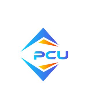 Beyaz arka planda PCU soyut teknoloji logosu tasarımı. PCU yaratıcı harf logosu kavramı.