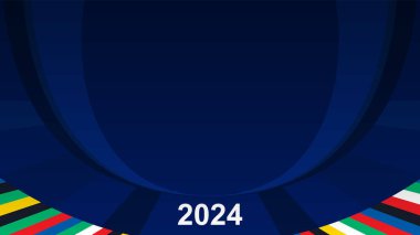 EURO 2024 final turnuvası. Futbol Avrupa Şampiyonası Yaz Oyunları. Çocuklar futbol kampı yarışması. Spor etkinliği festivali mavi kart broşürü afişi, sosyal medya tasarım şablonu 2024 Almanya
