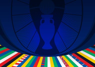EURO 2024 final turnuvası. Futbol Avrupa Şampiyonası Yaz Oyunları. Çocuklar futbol kampı yarışması. Spor etkinliği festivali mavi kart broşürü afişi, sosyal medya tasarım şablonu 2024 Almanya