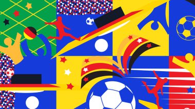 EURO 2024 final turnuvası Futbol Avrupa Ligi Yaz Oyunları çocuk kampı futbol yarışması soyut geometrik model geçmişi. Spor etkinliği festivali mavi kart broşürü afişi, sosyal medya tasarım şablonu 2024 Almanya haritası