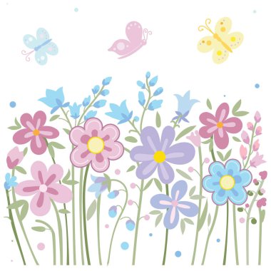 Anneler günün kutlu olsun İngiliz bahçe çiçekleriyle, kelebek kuşlarıyla papatyalarla, lavanta çiçekleri izole edilmiş elle çizilmiş çiçek desenli titreşimler bahar tatili şablonu afiş yazısıyla yaz botanik düğün afişi.