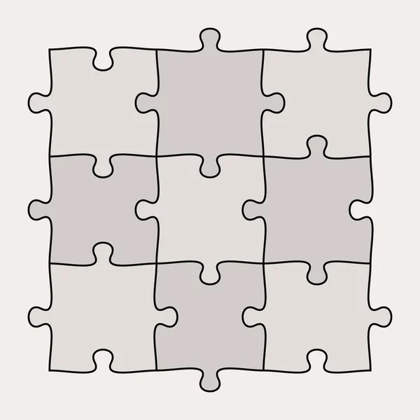 九个连通拼图零件平面矢量图解 具有独立匹配块的信息图形模板 团队精神概念 — 图库矢量图片