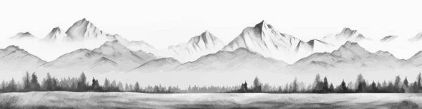 Chaîne Montagnes Dessinée Main Paysage Naturel Panorama Abstrait Échelle Grise — Image vectorielle