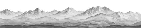 手绘山脉自然景观 灰度抽象的全景 岩石群山的天际线 矢量说明 — 图库矢量图片