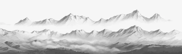 Mão Desenhada Paisagem Natureza Gama Montanha Panorama Abstrato Escala Cinza — Vetor de Stock