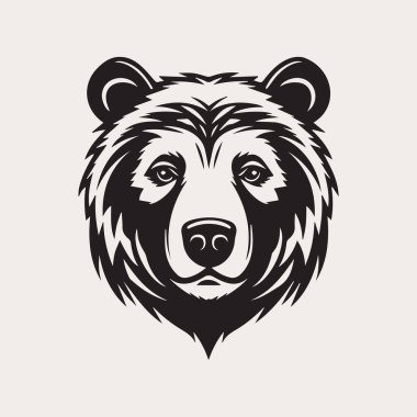 Bear head one color vector logo, emblem, icon for company or sport team branding. Tattoo art style. clipart