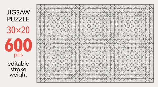 空のジグソーパズルグリッドテンプレート 30X20図形 600個 パズルの要素に一致する フラットベクトル図のレイアウトは すべての作品が単一の形状です — ストックベクタ