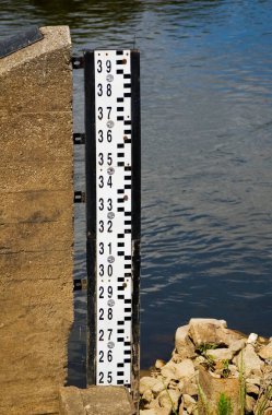 Water level depth meter in the river.