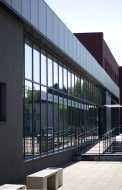 Architectural details of modern public utility building.