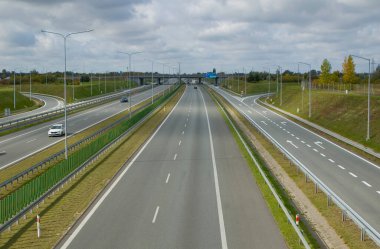 Poznan, Poland - October 2th 2022 - Polish A2 motorway with cars and trucks.