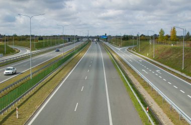 Poznan, Poland - October 2th 2022 - Polish A2 motorway with cars and trucks.