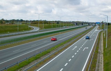Poznan, Poland - October 2th 2022 - Polish A2 motorway with cars and trucks.