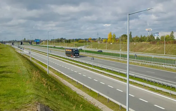 Poznan, Poland - October 2th 2022 - Polish A2 motorway with cars and trucks.