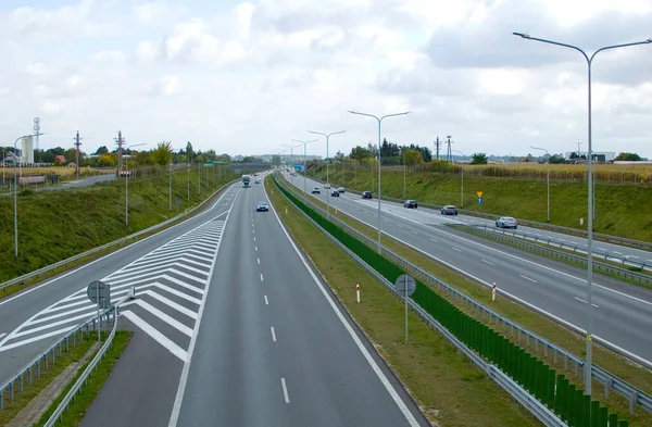Poznan, Poland - October 2th 2022 - Polish A2 motorway with cars and trucks.