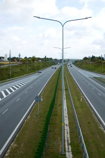 Poznan, Poland - October 2th 2022 - Polish A2 motorway with cars and trucks.