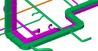 BIM havalandırma sistemi tasarımı 3d illüstrasyon.