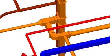 BIM havalandırma sistemi tasarımı 3d illüstrasyon.