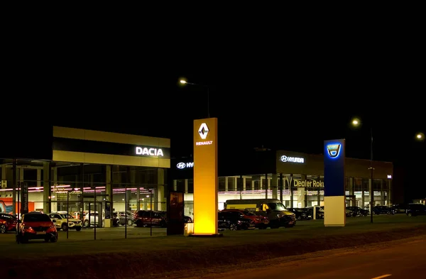 stock image Poznan, Poland - November 2022: Dacia and Renault logo on the showroom buildings.