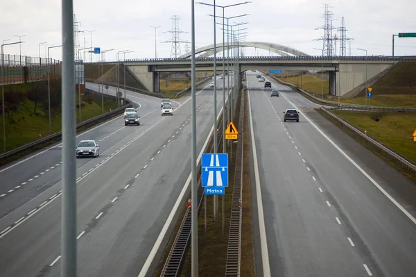 Gluchowo Polska Luty 2022 Polska Autostrada Samochodami Osobowymi Ciężarowymi — Zdjęcie stockowe