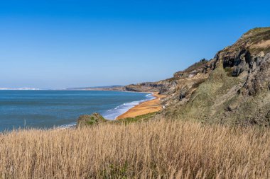 İngiltere, Wight Adası 'ndaki Chale Körfezi yakınlarındaki Kanal Sahili' nde akşam.