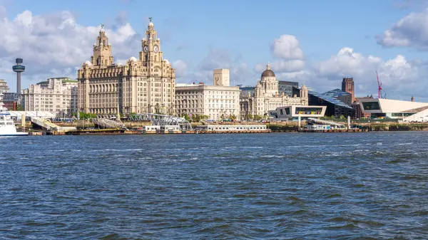 stock image Liverpool, Merseyside, England, UK - May 15, 2023: The skyline of the city, seen from the River Mersey