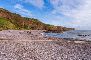 Auchmithie, Angus, İskoçya, İngiltere 'deki sahil ve uçurumlar.