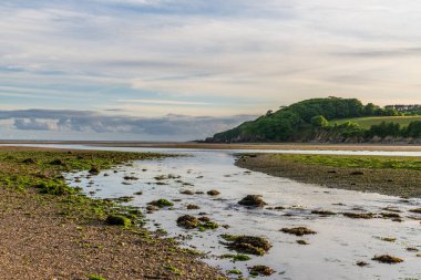 Wonwell Sahili ve Erme Nehri 'nde Mothecombe, Devon, İngiltere, İngiltere yakınlarındaki gelgit.