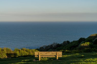Beachy Head, Doğu Sussex, İngiltere, İngiltere 'de kanal manzaralı bir bank.
