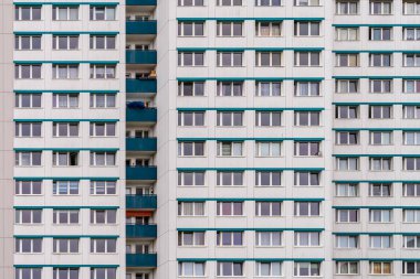 Berlin, Germany - September 13, 2021: Facade of a high-rise building with balconies in Berlin-Marzahn clipart