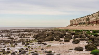 Hunstanton, Norfolk, İngiltere ve İngiltere 'deki kayalıklar ve plajlar.